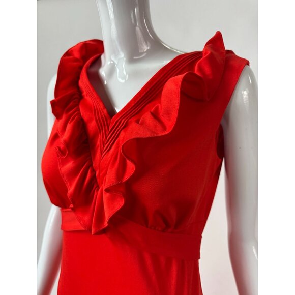 Vintage 1970s Jerell Of Texas Red Ruffled Maxi Dress Sleeveless V-Neck Belted Wa - Picture 13 of 16